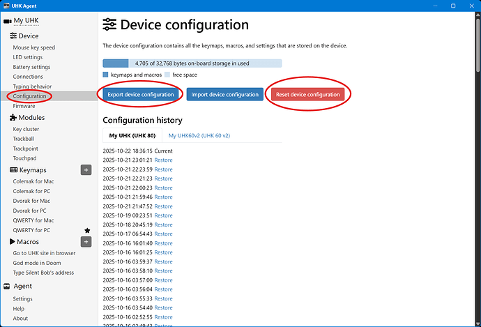 Config Export & Reset